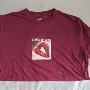 Burgundy Graphic Tee with Lip Design